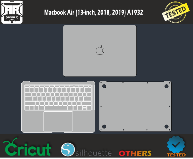 MacBook Air (13-inch, 2018, 2019) A1932 Skin Template Vector
