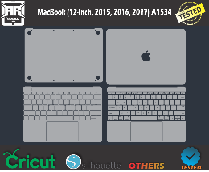 MacBook (12-inch, 2015, 2016, 2017) A1534 Skin Template Vector