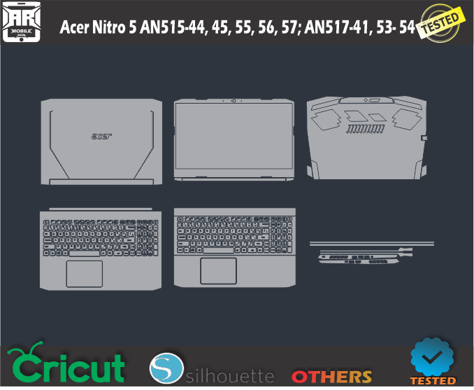 Acer Nitro 5 AN515-44, 45, 55, 56, 57; AN517-41, 53- 54 Skin Template Vector