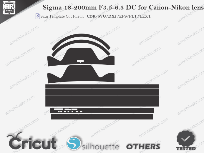 Sigma 18-200mm F3.5-6.3 DC for Canon-Nikon lens Skin Template Vector
