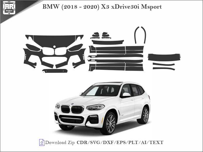 BMW (2018 - 2020) X3 xDrive30i MSport Car PPF Template