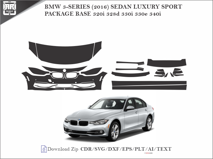 BMW 3-SERIES (2016) SEDAN LUXURY SPORT PACKAGE BASE 320i 328d 330i 330e 340i Car PPF Template