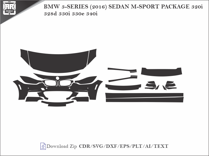 BMW 3-SERIES (2016) SEDAN M-SPORT PACKAGE 320i 328d 330i 330e 340i Car PPF Template
