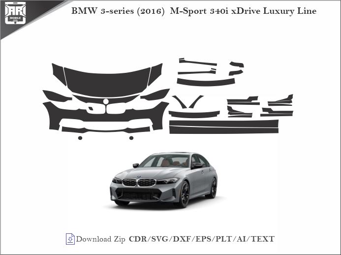 BMW 3-series (2016) M-Sport 340i xDrive Luxury Line Car PPF Template