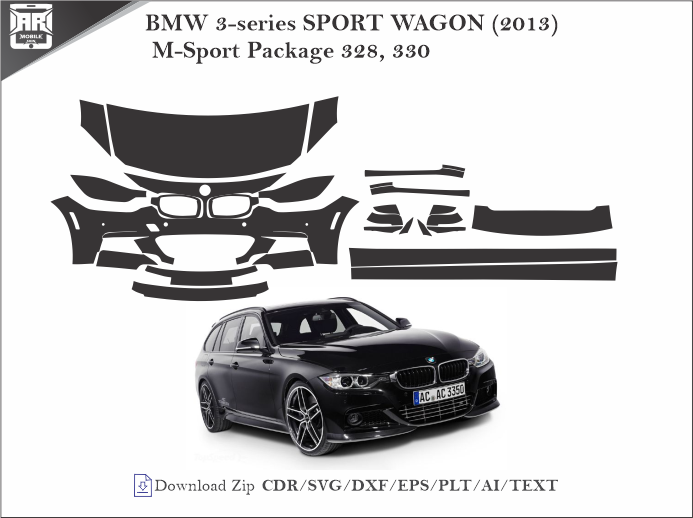 BMW 3-series SPORT WAGON (2013) M-Sport Package 328, 330 Car PPF Template