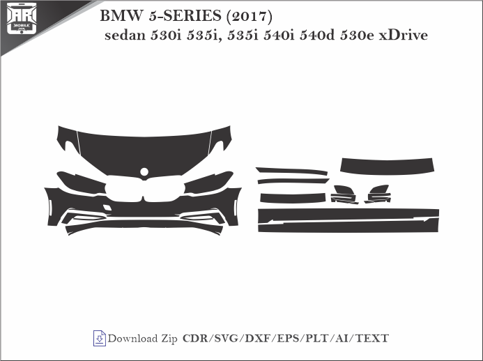 BMW 5-SERIES (2017) sedan 530i 535i, 535i 540i 540d 530e xDrive Car PPF Template