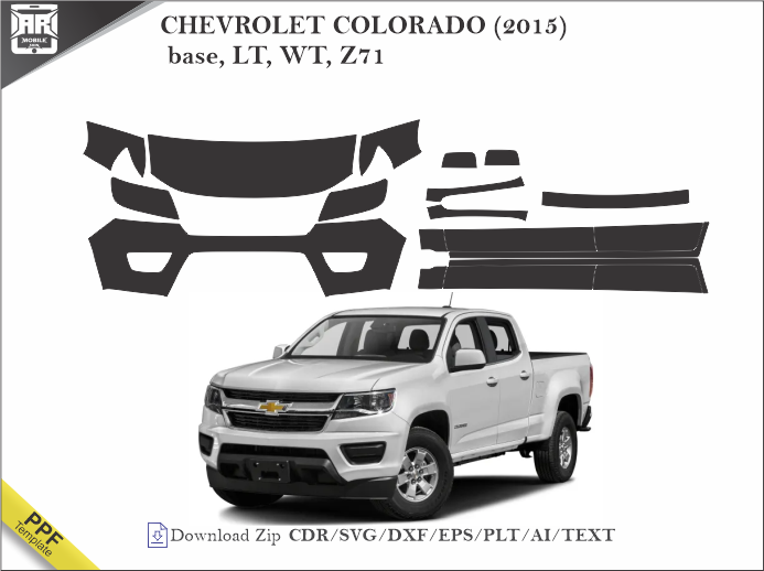 CHEVROLET COLORADO (2015) base, LT, WT, Z71 Car PPF Template