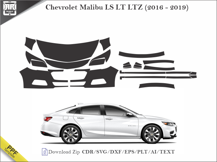 Chevrolet Malibu LS LT LTZ (2016 - 2019) Car PPF Template