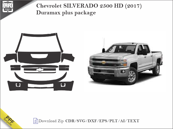 Chevrolet SILVERADO 2500 HD (2017) Duramax plus package Car PPF Template
