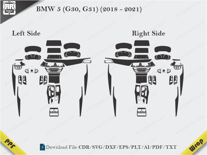 BMW 5 (G30, G31) (2018 – 2021) Car Interior PPF or Wrap Template