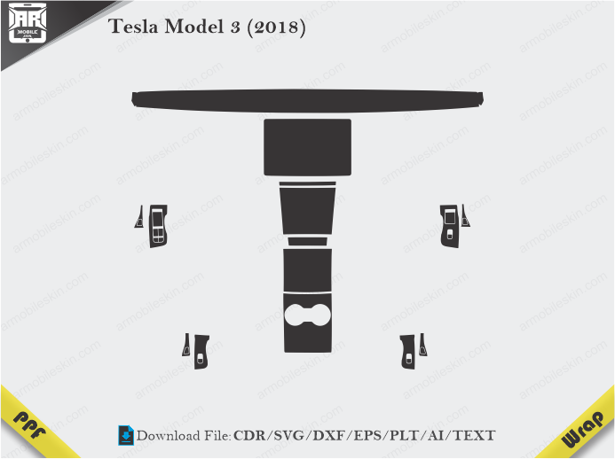 Tesla Model 3 (2018) Car Interior PPF or Wrap Template