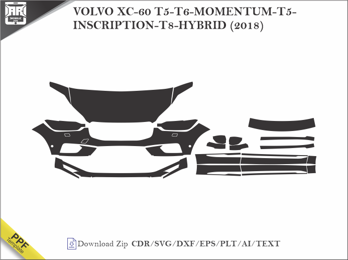 VOLVO XC-60 T5-T6-MOMENTUM-T5-INSCRIPTION-T8-HYBRID (2018) Car PPF Template