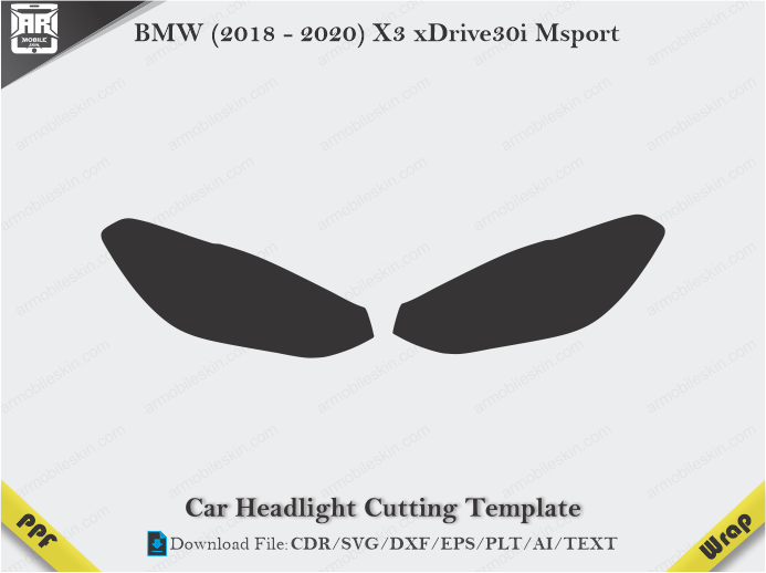 BMW (2018 - 2020) X3 xDrive30i MSport Car Headlight Cutting Template