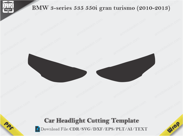 BMW 3-series 535 550i gran turismo (2010-2013) Car Headlight Cutting Template