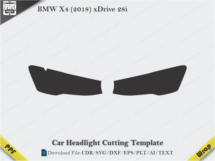 BMW X4 (2018) xDrive 28i Car Headlight Cutting Template