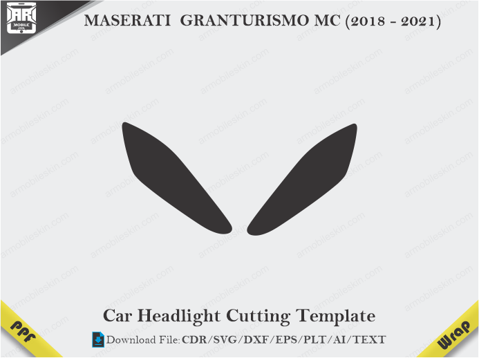 MASERATI GRANTURISMO MC (2018 - 2021) Car Headlight Cutting Template