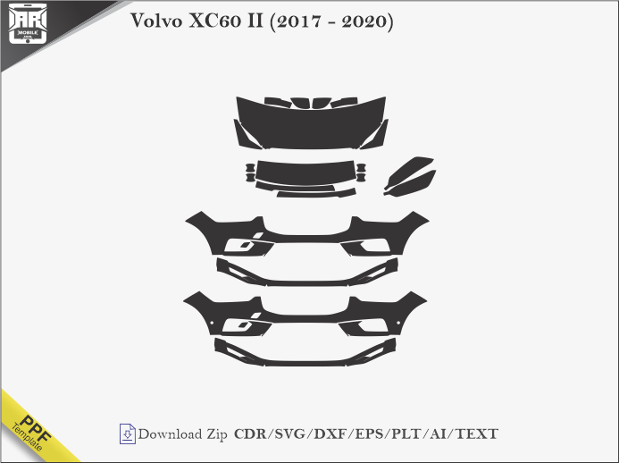 Volvo XC60 II (2017 - 2020) Car PPF Cutting Template