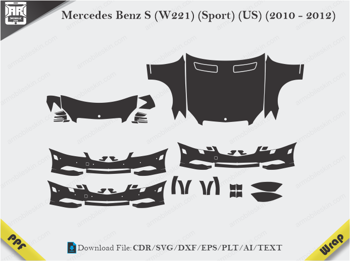 Mercedes Benz S (W221) (Sport) (US) (2010 - 2012) Car PPF Template