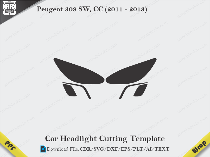 Peugeot 308 SW, CC (2011 – 2013) Car Headlight Cutting Template