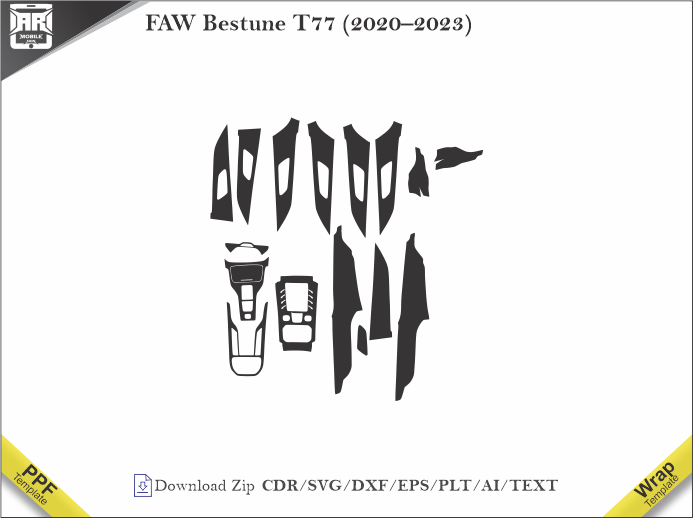 FAW Bestune T77 (2020–2023) Car Interior PPF or Wrap Template