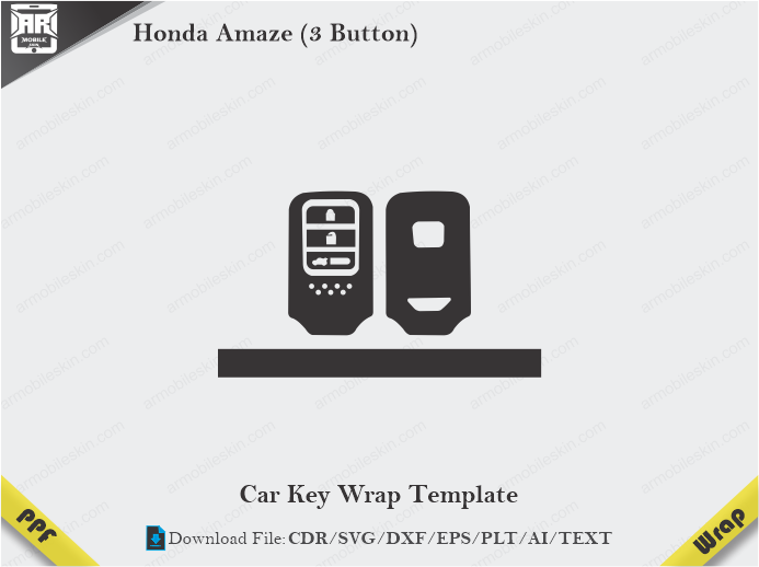 Honda Amaze (3 Button) Car Key Wrap Template Vector