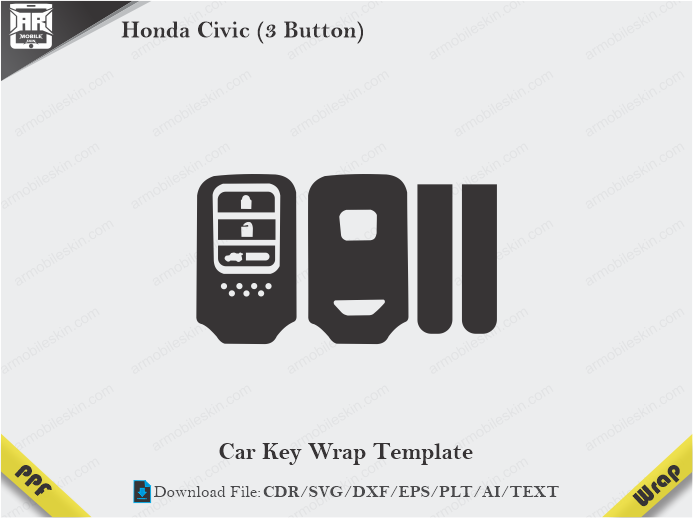 Honda Civic (3 Button) Car Key Wrap Template Vector
