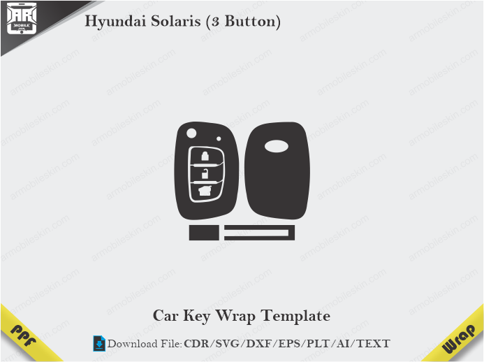 Hyundai Solaris (3 Button) Car Key Wrap Template Vector