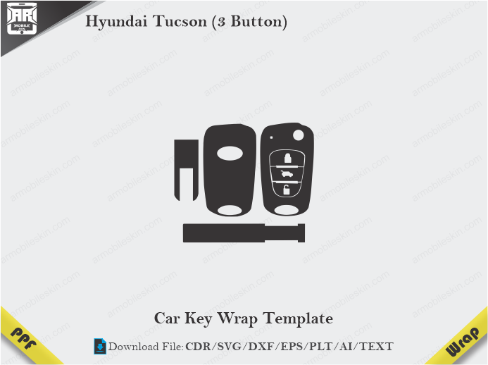 Hyundai Tucson (3 Button) Car Key Wrap Template Vector