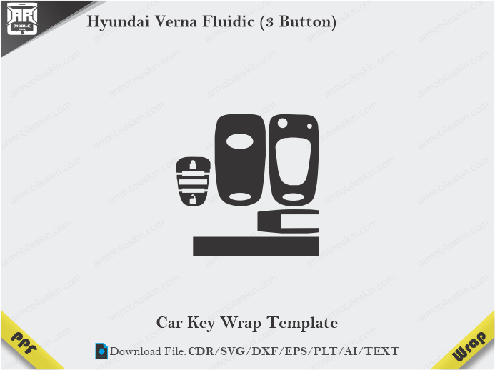 Hyundai Verna Fluidic (3 Button) Car Key Wrap Template Vector