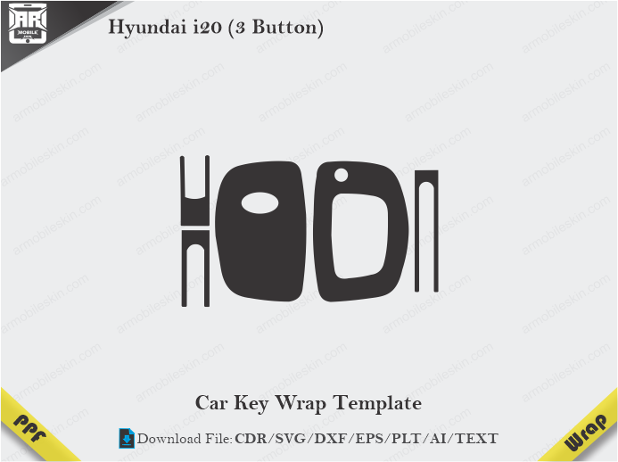 Hyundai i20 (3 Button) Car Key Wrap Template Vector