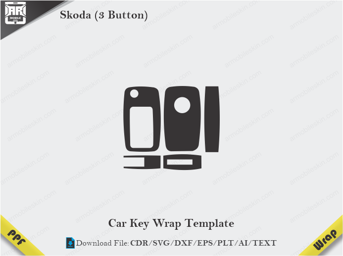 Skoda (3 Button) Car Key Wrap Template Vector