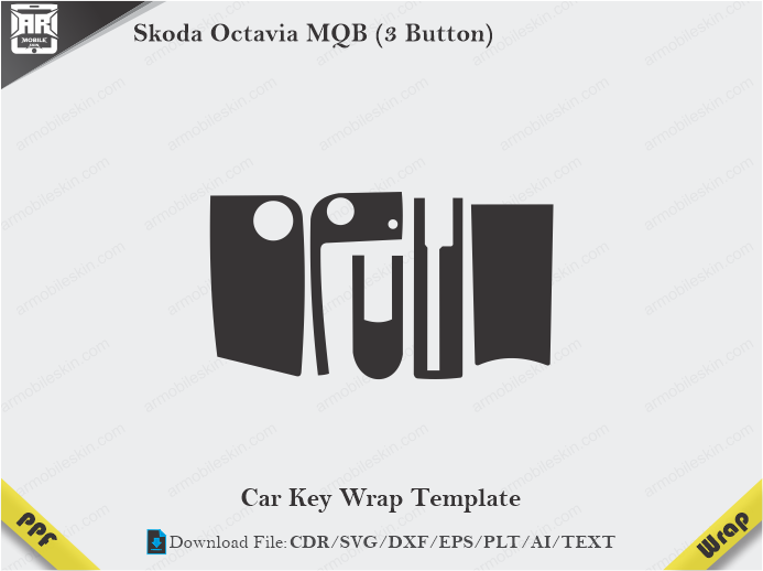 Skoda Octavia MQB (3 Button) Car Key Wrap Template Vector