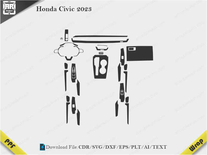 Honda Civic 2021 – 2023 Car Interior PPF or Wrap Template