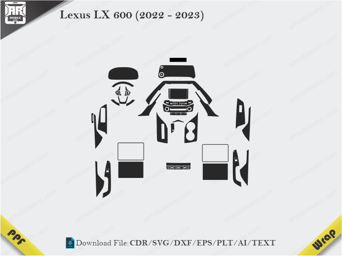 Lexus LX 600 (2022 - 2023) Car Interior PPF or Wrap Template
