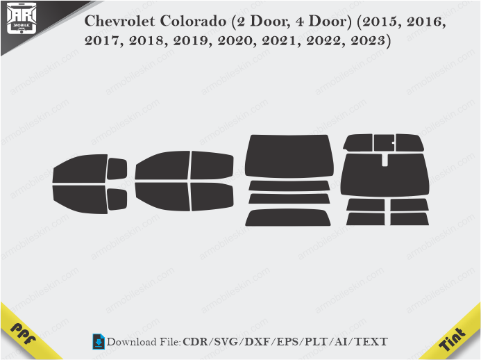 Chevrolet Colorado (2 Door, 4 Door) (2015, 2016, 2017, 2018, 2019, 2020, 2021, 2022, 2023) Tint Film Cutting Template