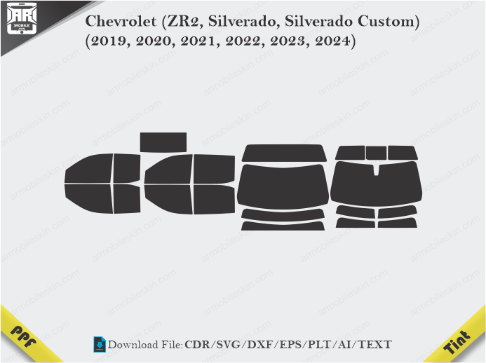 Chevrolet (ZR2, Silverado, Silverado Custom) (2019, 2020, 2021, 2022, 2023, 2024) Tint Film Cutting Template