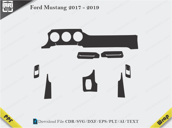 Ford Mustang (2017, 2018, 2019) Car Interior PPF or Wrap Template
