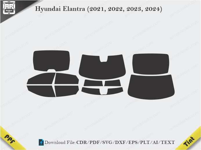 Hyundai Elantra (2021, 2022, 2023, 2024) Tint Film Cutting Template