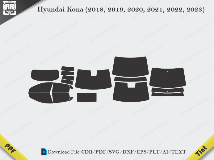 Hyundai Kona (2018, 2019, 2020, 2021, 2022, 2023) Tint Film Cutting Template
