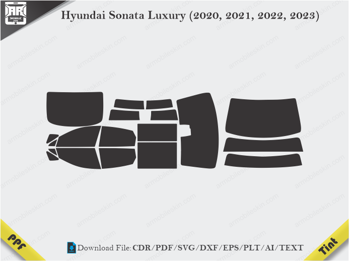 Hyundai Sonata Luxury (2020, 2021, 2022, 2023) Tint Film Cutting Template