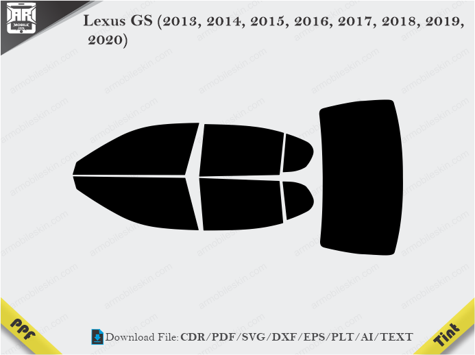 Lexus GS (2013, 2014, 2015, 2016, 2017, 2018, 2019, 2020) Tint Film Cutting Template