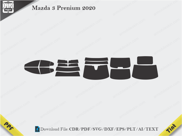 Mazda 3 Prenium 2020 Tint Film Cutting Template