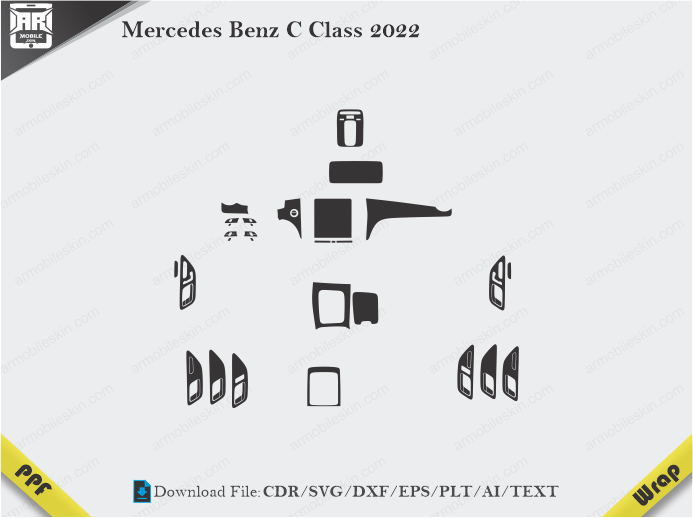 Mercedes Benz C Class 2022 Car Interior PPF or Wrap Template