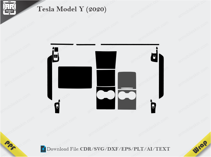 Tesla Model Y (2020) Car Interior PPF or Wrap Template