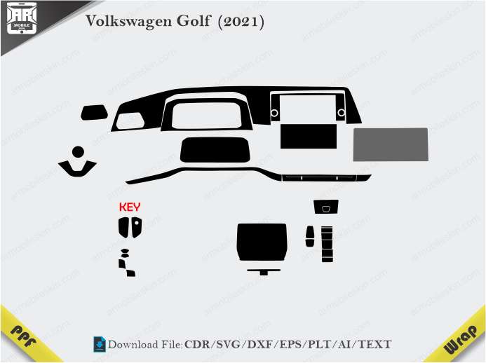 Volkswagen Golf (2021) Car Interior PPF or Wrap Template