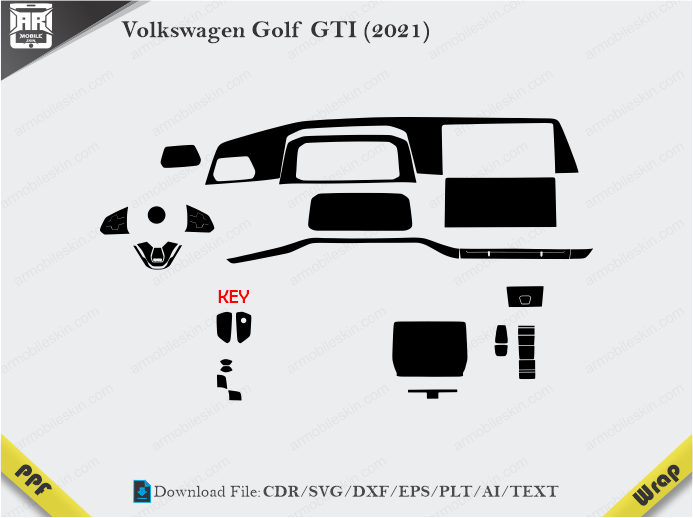 Volkswagen Golf GTI (2021) Car Interior PPF or Wrap Template