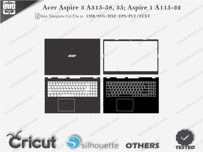 Acer Aspire 3 A315-58, 35; Aspire 1 A115-32 Skin Template Vector