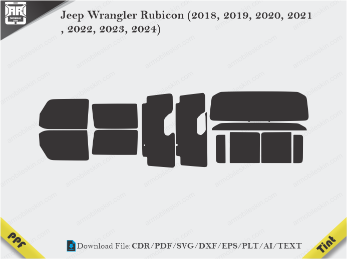 Jeep Wrangler Rubicon (2018, 2019, 2020, 2021, 2022, 2023, 2024) Tint Film Cutting Template