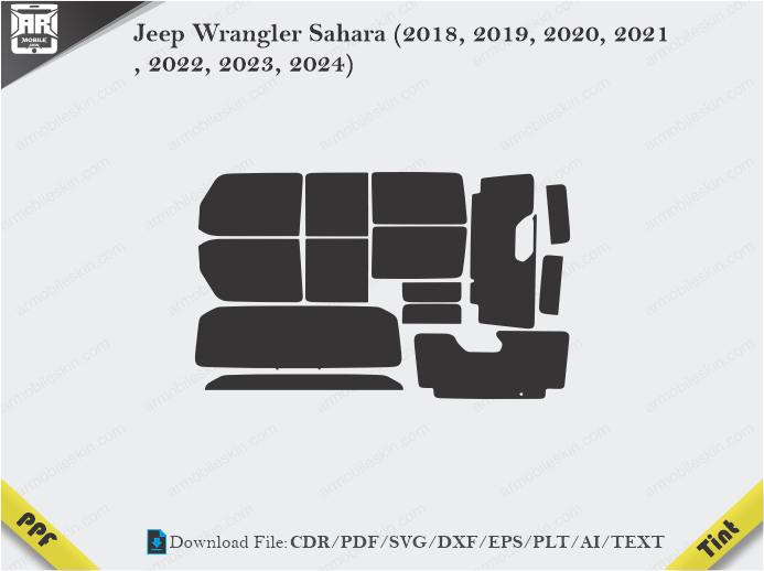 Jeep Wrangler Sahara (2018, 2019, 2020, 2021, 2022, 2023, 2024) Tint Film Cutting Template