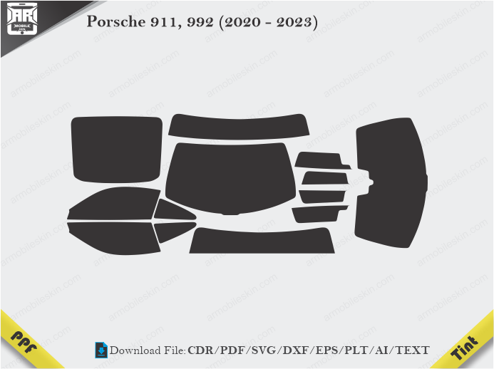 Porsche 911, 992 (2020 - 2023) Tint Film Cutting Template